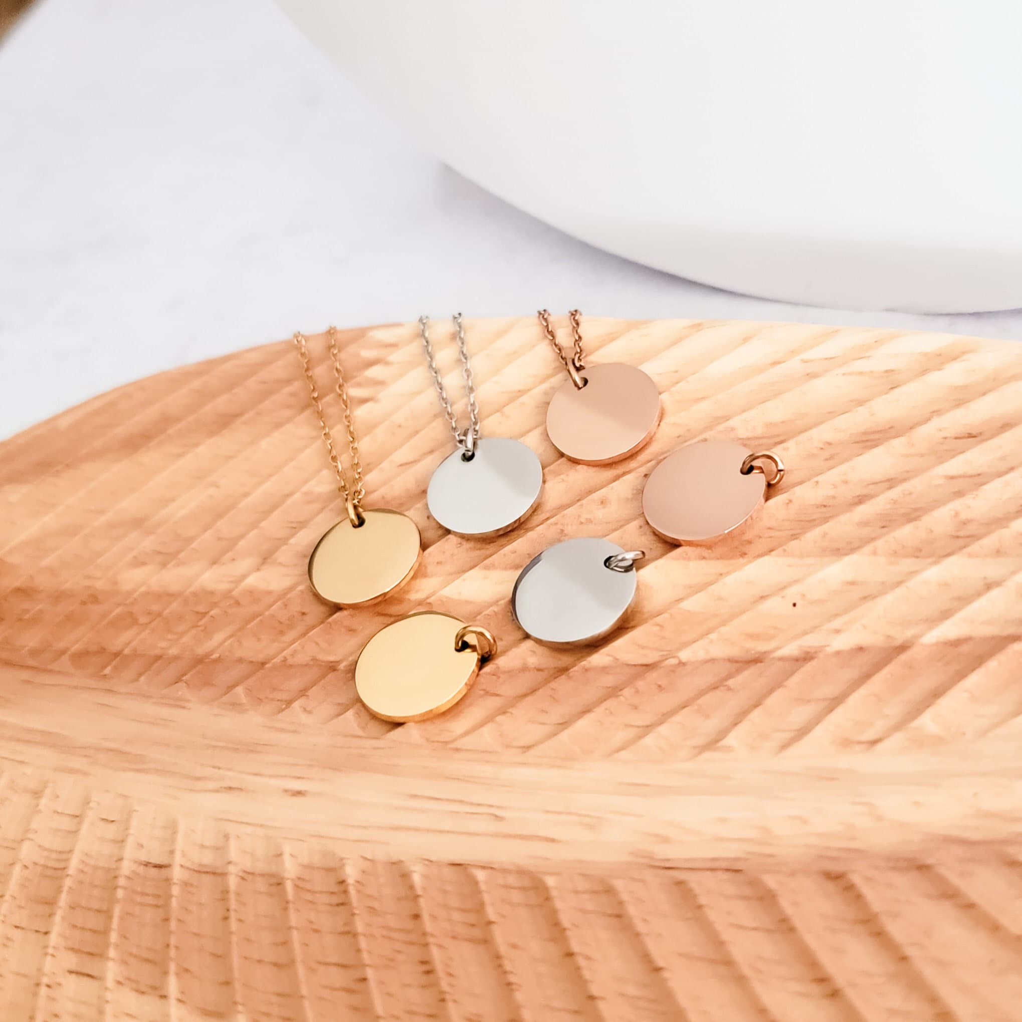 15mm Disc Necklace (Silver, Gold, or Rose Gold) and Optional Extra Discs, 1 Total, Metal Blank 44 -