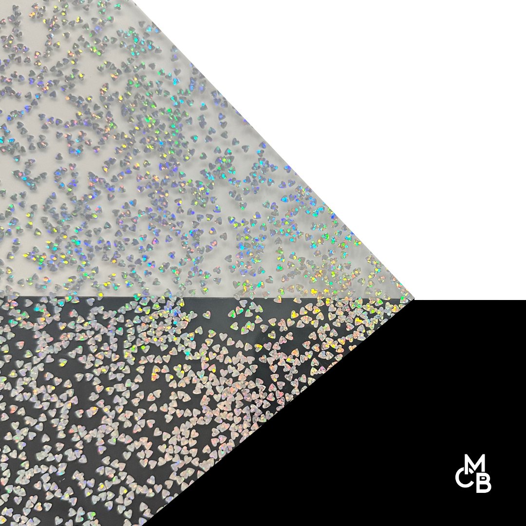 1/8" Holographic Silver Hearts Shaped Glitter Cast Acrylic Sheets - Acrylic Sheets