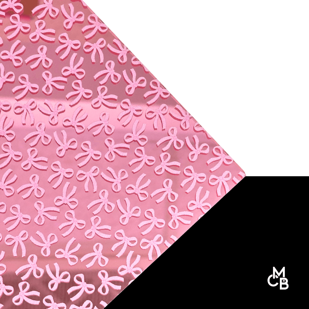 1/8" Pink Bows on Pink Mirror Acrylic Sheet CMB PRESTIGE PATTERNS - CMB Prestige Pattern