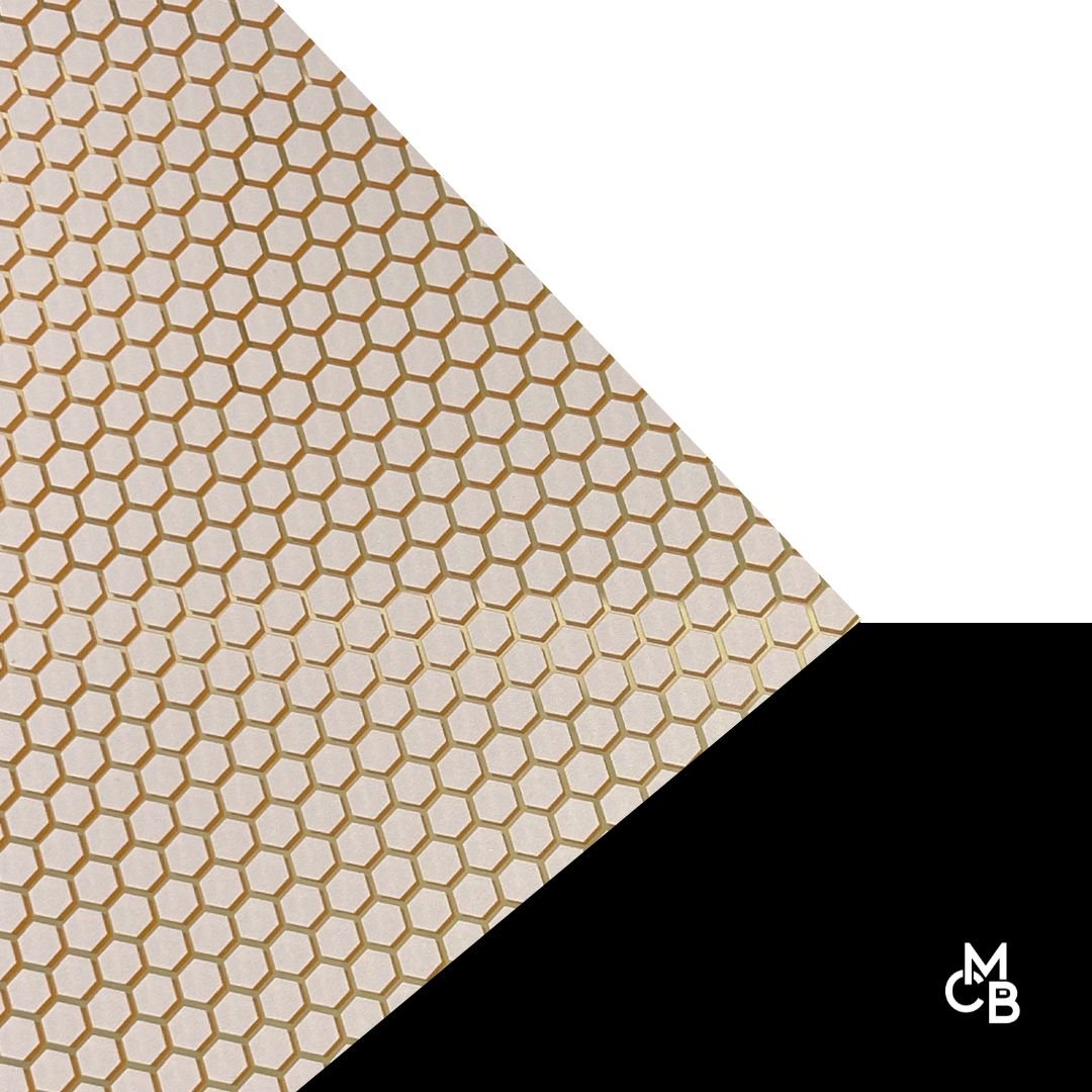 1/8" Reversed Pink Honeycomb on Gold Mirror Pattern Acrylic Sheet CMB PRESTIGE PATTERNS - CMB Prestige Pattern