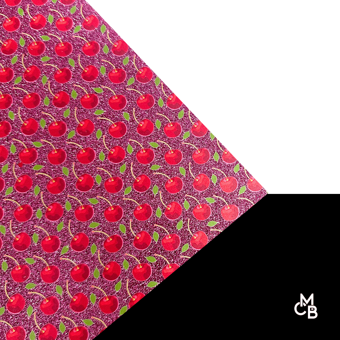 1/8" Scattered Cherries on Hot Pink Glitter Acrylic Sheet CMB PRESTIGE PATTERNS - CMB Prestige Pattern