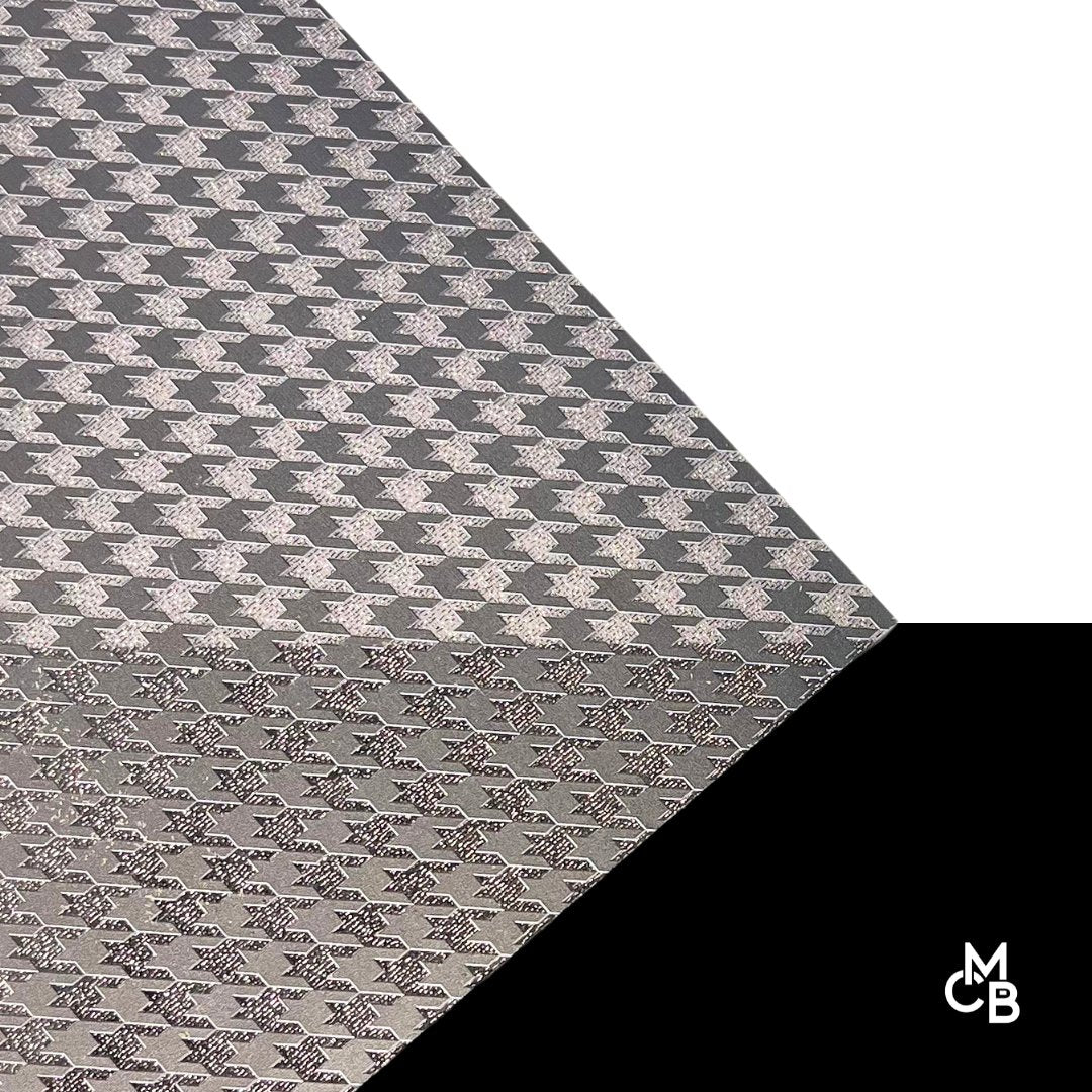 Black & White Houndstooth on Bronze Rose Tulle Threads Pattern Acrylic Sheet CMB PRESTIGE PATTERNS - Acrylic Sheets