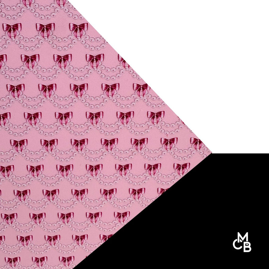 Bows & Pearls on Pastel Pink Pattern Acrylic Sheet CMB PRESTIGE PATTERNS - Acrylic Sheets