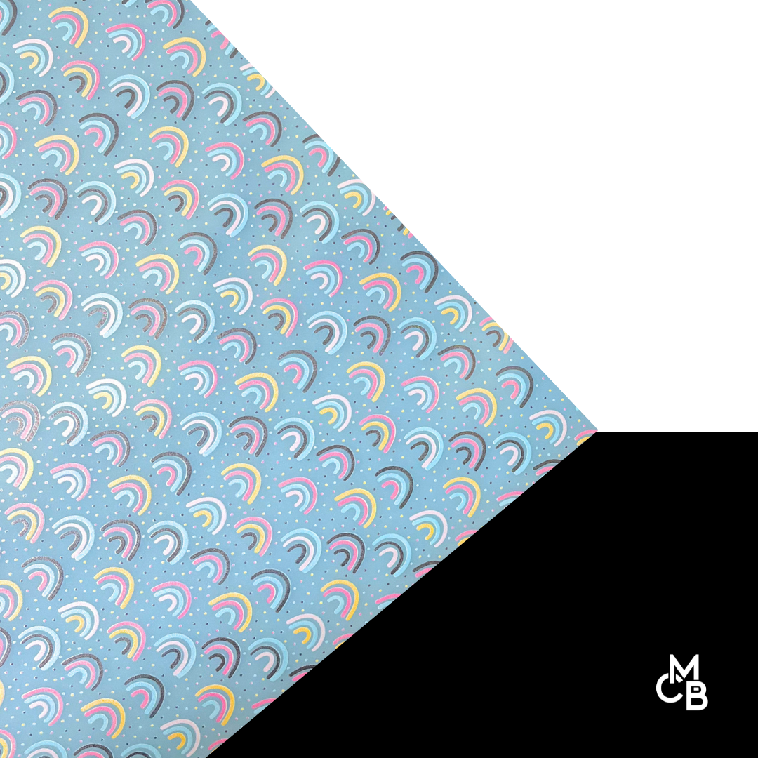 P0033 | 1/8" Abstract Doodle Rainbows on Frosted Cerulean CMB PRESTIGE PATTERNS