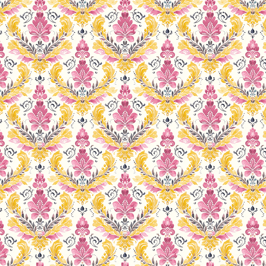 Damask Yellow & Pink Pattern Acrylic Sheets - CMB Pattern Acrylic