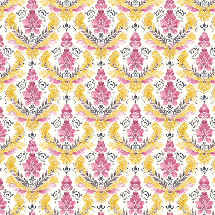 Damask Yellow & Pink Pattern Acrylic Sheets - CMB Pattern Acrylic