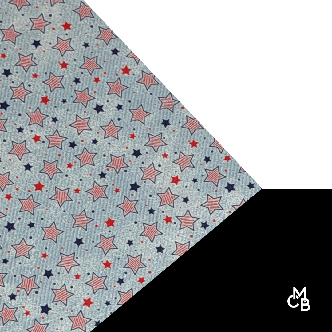 Pattern Leatherette | ITTY BITTY JULY 4TH STARS ON ACID WASH DENIM | P0490 - LASERABLE LEATHERETTE
