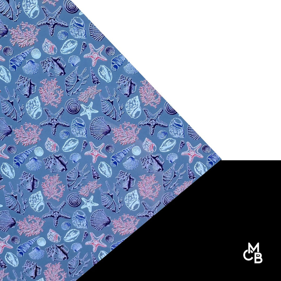 Seashells on UV SunGlow Blue Pattern Acrylic Sheet CMB PRESTIGE PATTERNS - Acrylic Sheets