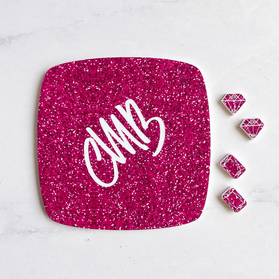 CMB 1/8" Two Tone Printed Acrylic Hot Pink Faux Glitter Engraves White - CMB Two Tone