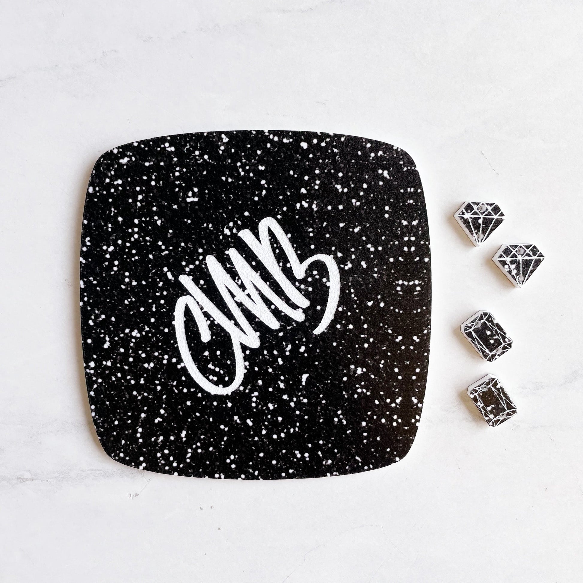 CMB Two Tone Printed Acrylic Black Glitter Engraves White - CMB Two Tone