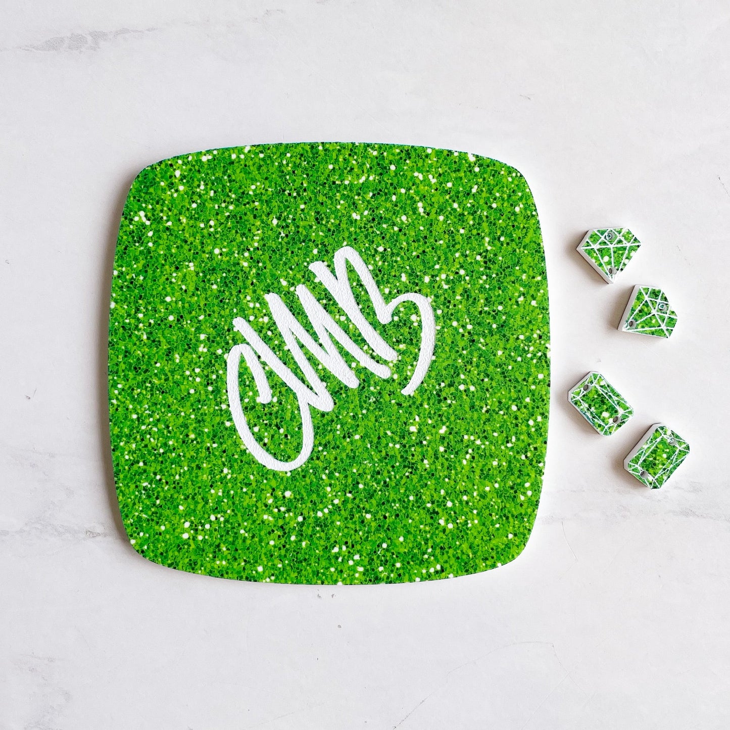 CMB Two Tone Printed Acrylic Sheets Bright Green Glitter Engraves White - CMB Two Tone