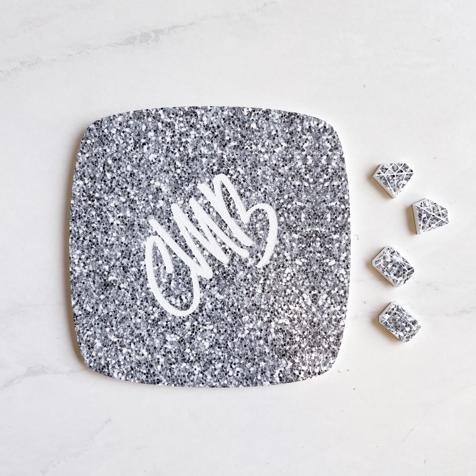 CMB Two Tone Printed Acrylic Silver Glitter Engraves White - CMB Two Tone