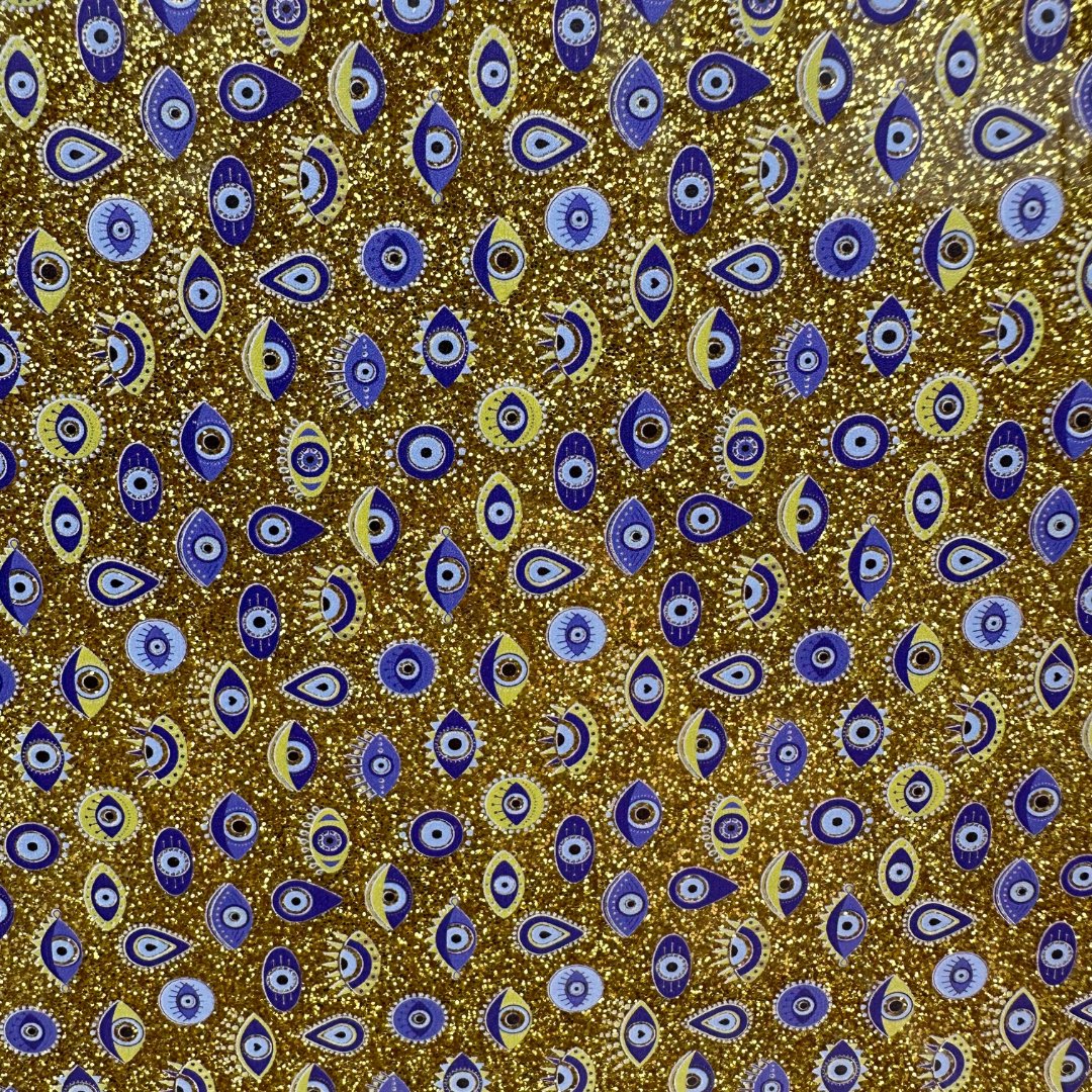 Evil Eyes on Gold Glitter Pattern Acrylic Sheet CMB PRESTIGE PATTERNS - Acrylic Sheets