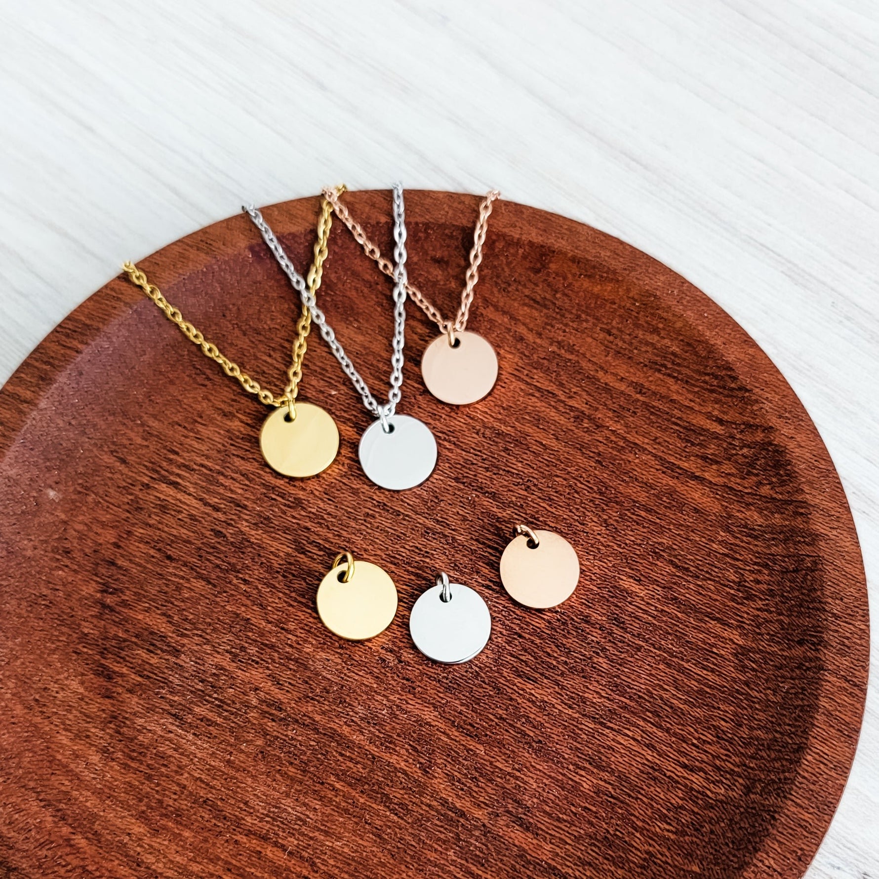 10mm Disc Necklace (Silver, Gold, or Rose Gold) and Optional Extra Discs, Metal Blank 133 - 