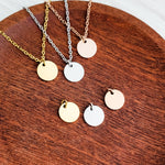 10mm Disc Necklace (Silver, Gold, or Rose Gold) and Optional Extra Discs, Metal Blank 133 - 
