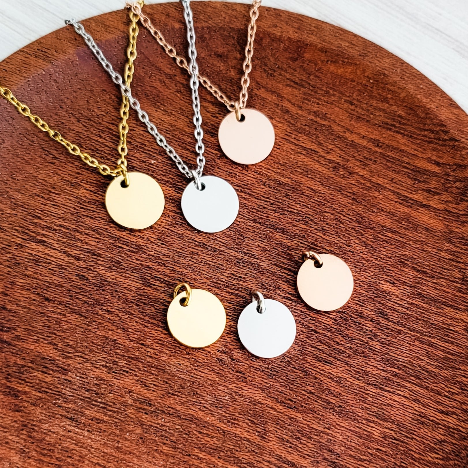 10mm Disc Necklace (Silver, Gold, or Rose Gold) and Optional Extra Discs, Metal Blank 133 - 