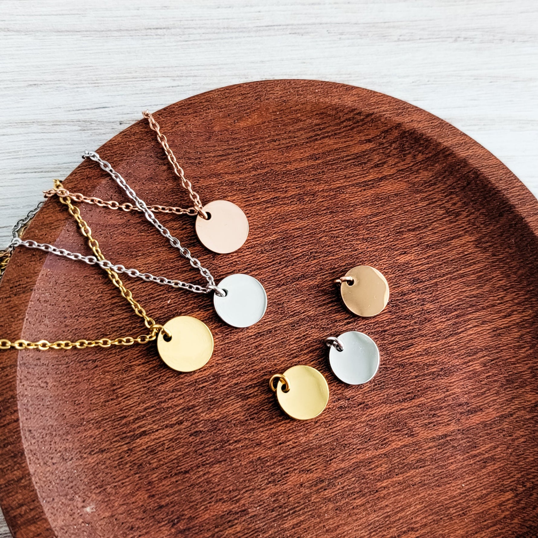 10mm Disc Necklace (Silver, Gold, or Rose Gold) and Optional Extra Discs, Metal Blank 133 - 