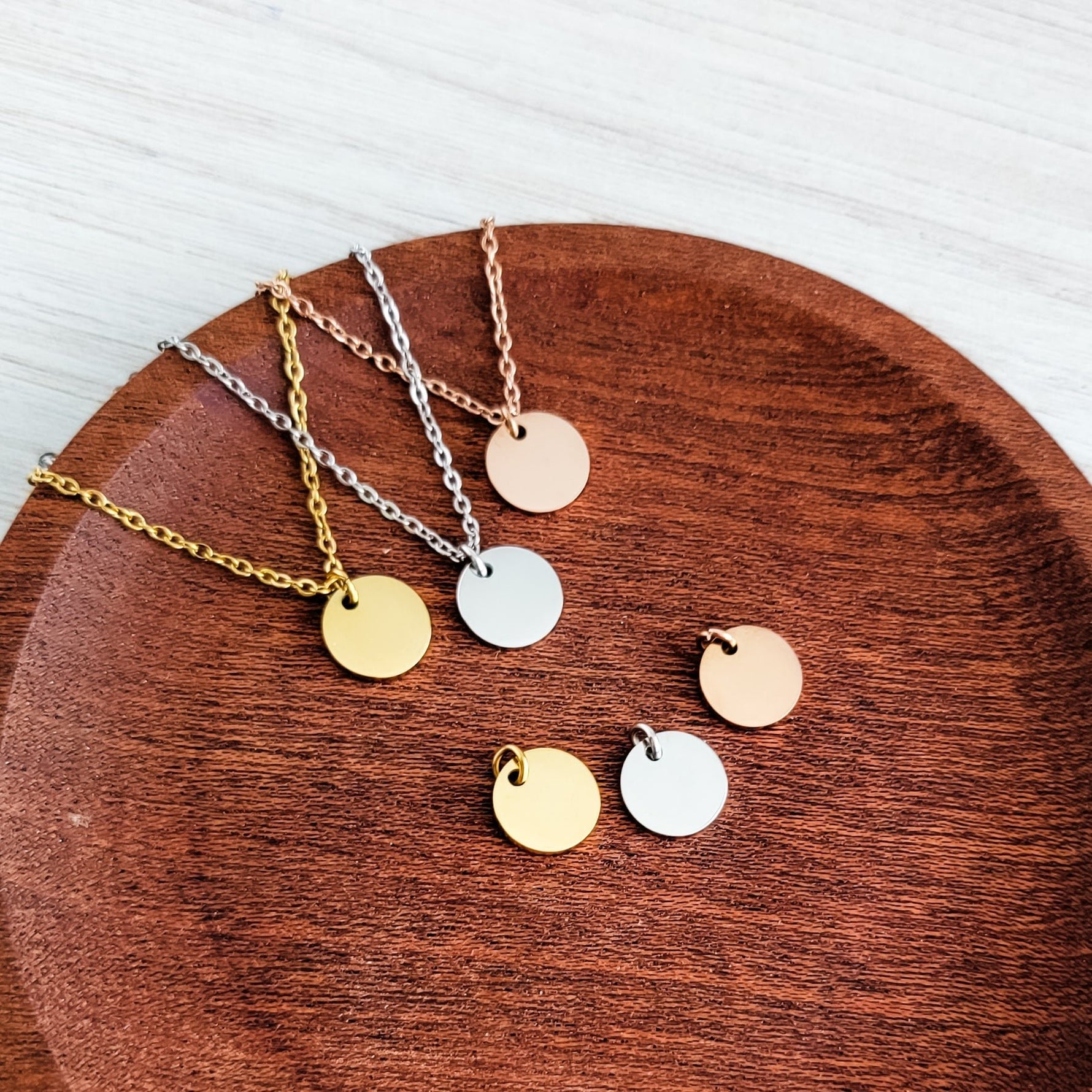 10mm Disc Necklace (Silver, Gold, or Rose Gold) and Optional Extra Discs, Metal Blank 133 - 