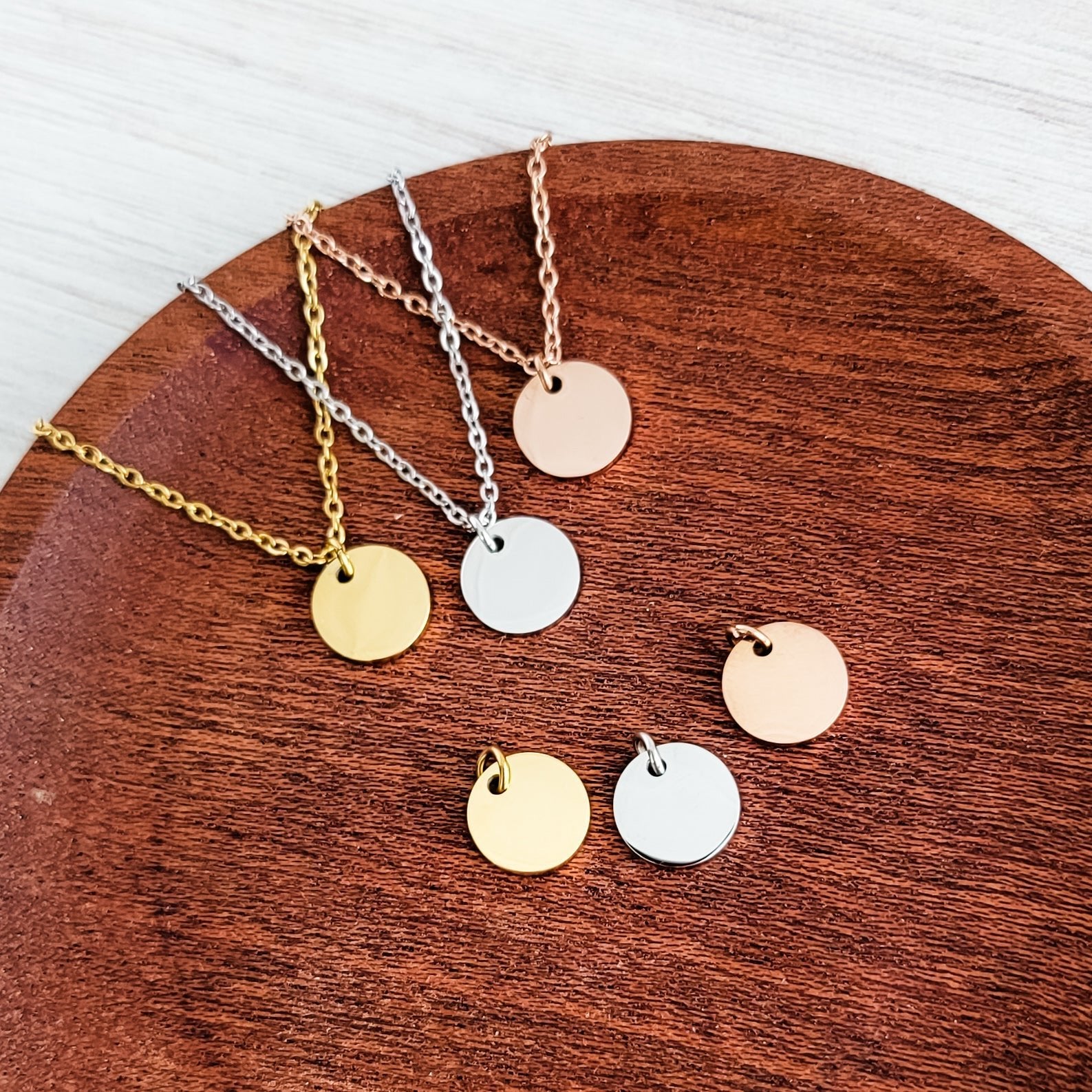 10mm Disc Necklace (Silver, Gold, or Rose Gold) and Optional Extra Discs, Metal Blank 133 - 