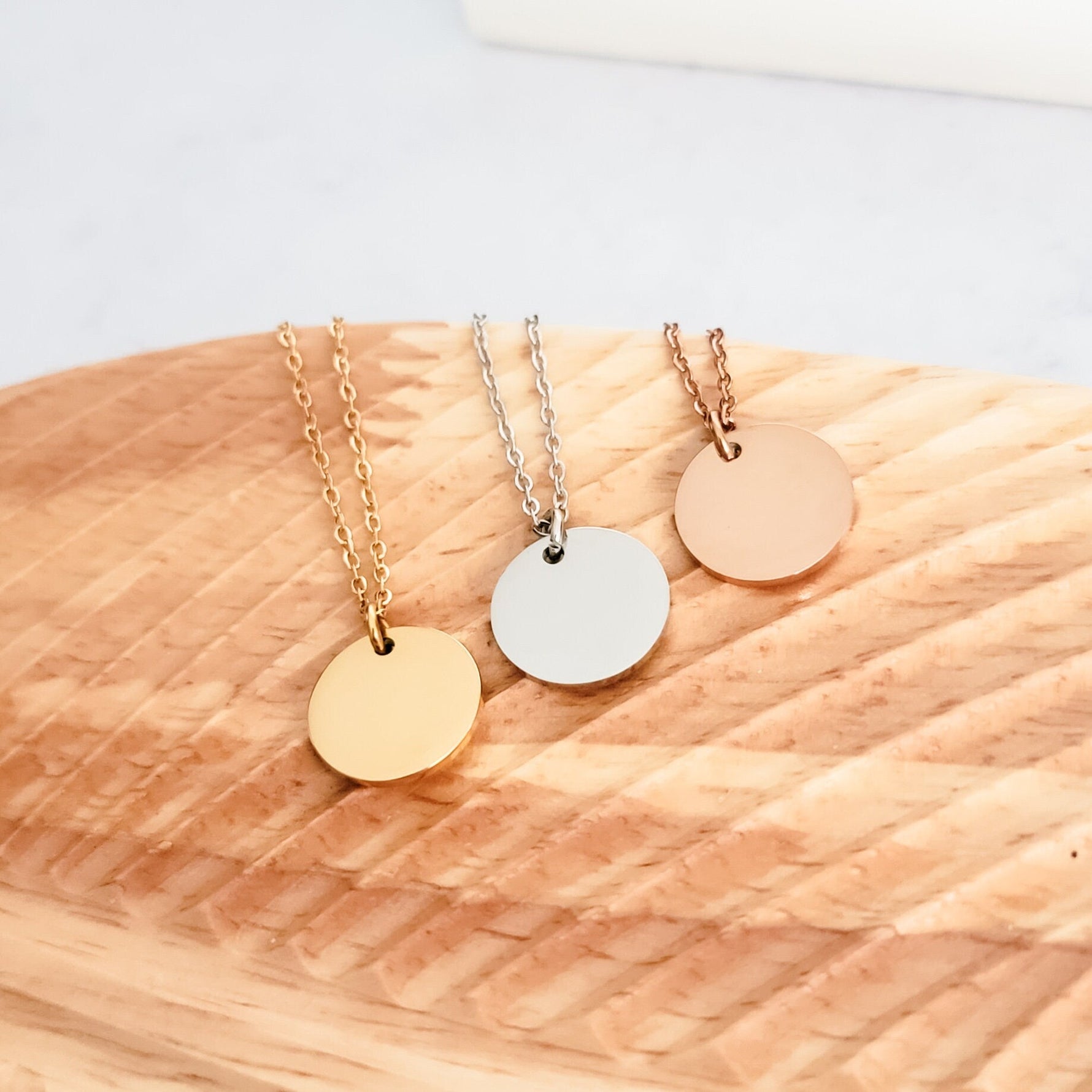 15mm Disc Necklace (Silver, Gold, or Rose Gold) and Optional Extra Discs, 1 Total, Metal Blank 44 - 