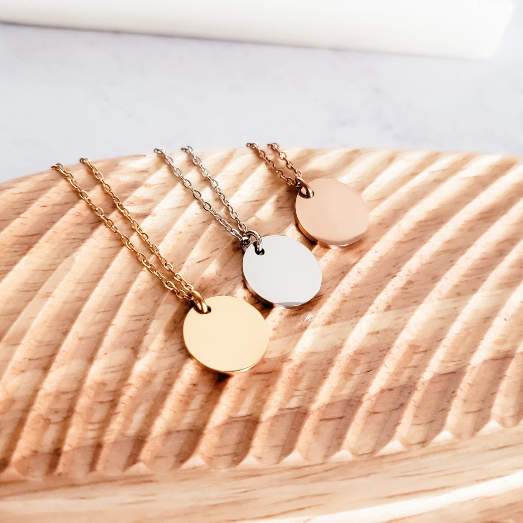 15mm Disc Necklace (Silver, Gold, or Rose Gold) and Optional Extra Discs, 1 Total, Metal Blank 44 - 