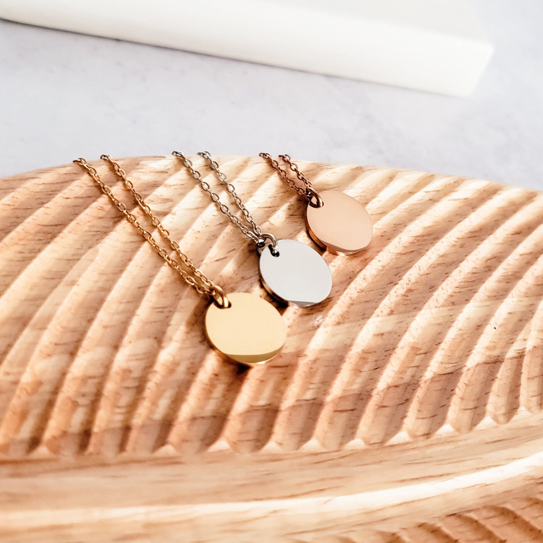15mm Disc Necklace (Silver, Gold, or Rose Gold) and Optional Extra Discs, 1 Total, Metal Blank 44 - 