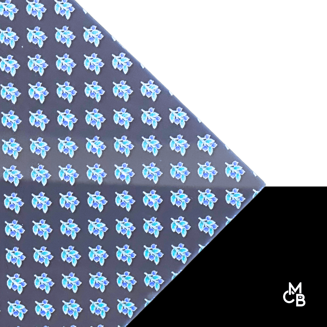 1/8" Blueberry Leaves on Gloss Navy Acrylic Sheet CMB PRESTIGE PATTERNS - CMB Prestige Pattern