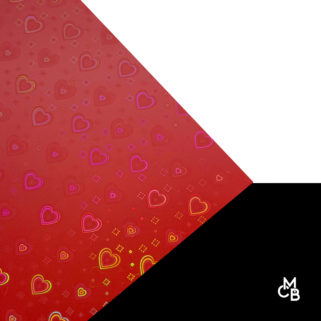 1/8" Iridescent Hearts on Red Acrylic Sheets - Acrylic Sheets