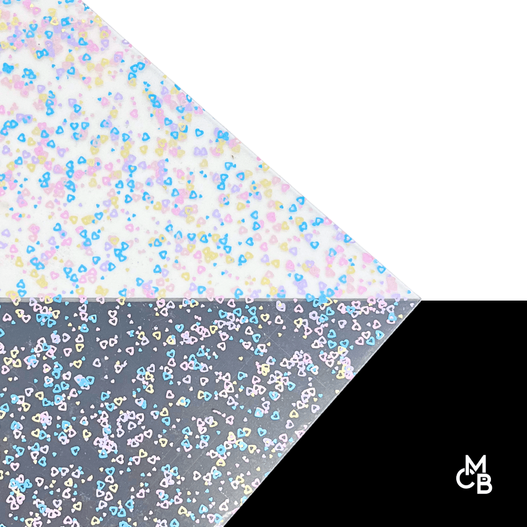 1/8" Pastel Hollow Hearts Scattered Shaped Glitter Cast Acrylic Sheets - Acrylic Sheets