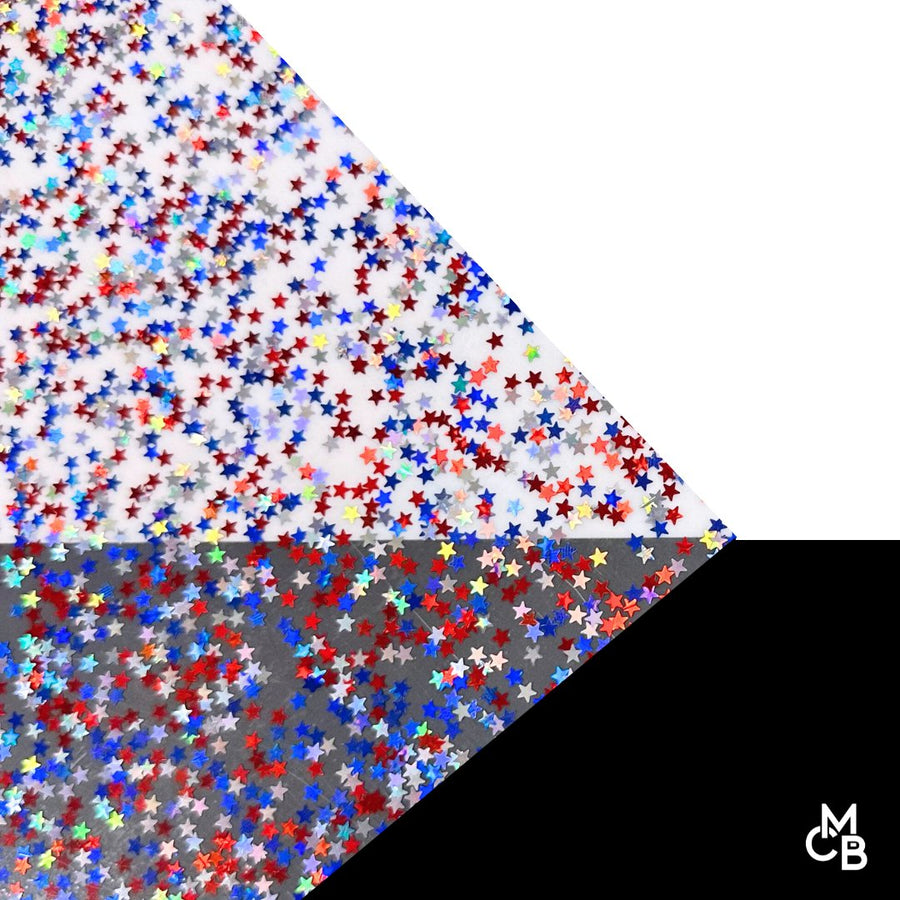 1/8" Patriotic Red, White, & Blue Stars Shaped Glitter Cast Acrylic Sheets - Acrylic Sheets