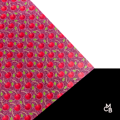1/8" Scattered Cherries on Hot Pink Glitter Acrylic Sheet CMB PRESTIGE PATTERNS - CMB Prestige Pattern