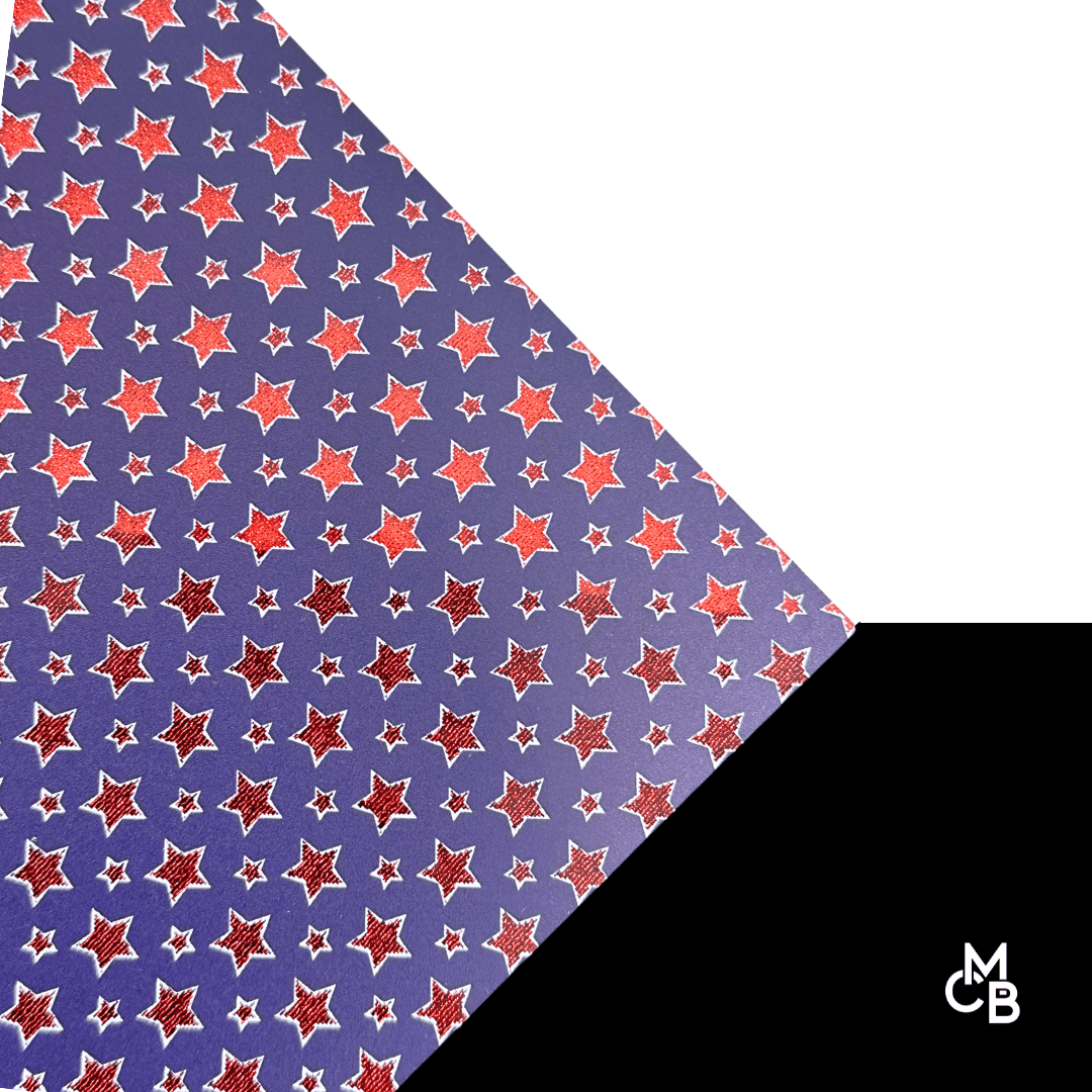 1/8" Stars on Blue on Scarlet Tulle Threads Acrylic Sheet CMB PRESTIGE PATTERNS - CMB Prestige Pattern