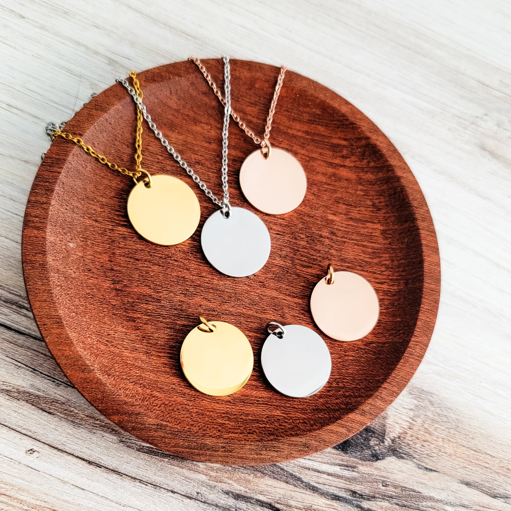 20mm Disc Necklace (Silver, Gold, or Rose Gold) and Optional Extra Discs, Metal Blank 134 - 