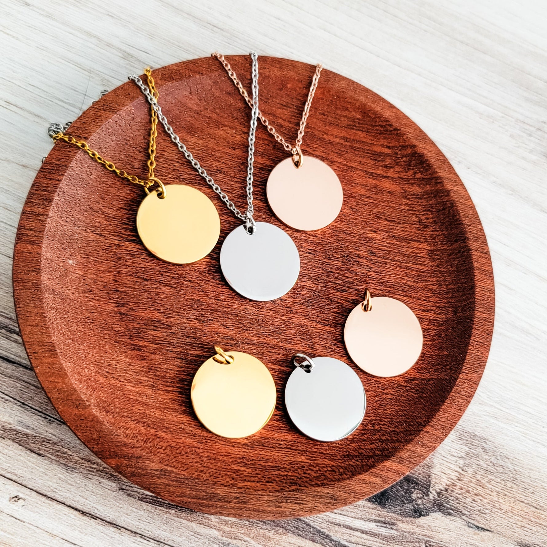20mm Disc Necklace (Silver, Gold, or Rose Gold) and Optional Extra Discs, Metal Blank 134 - 