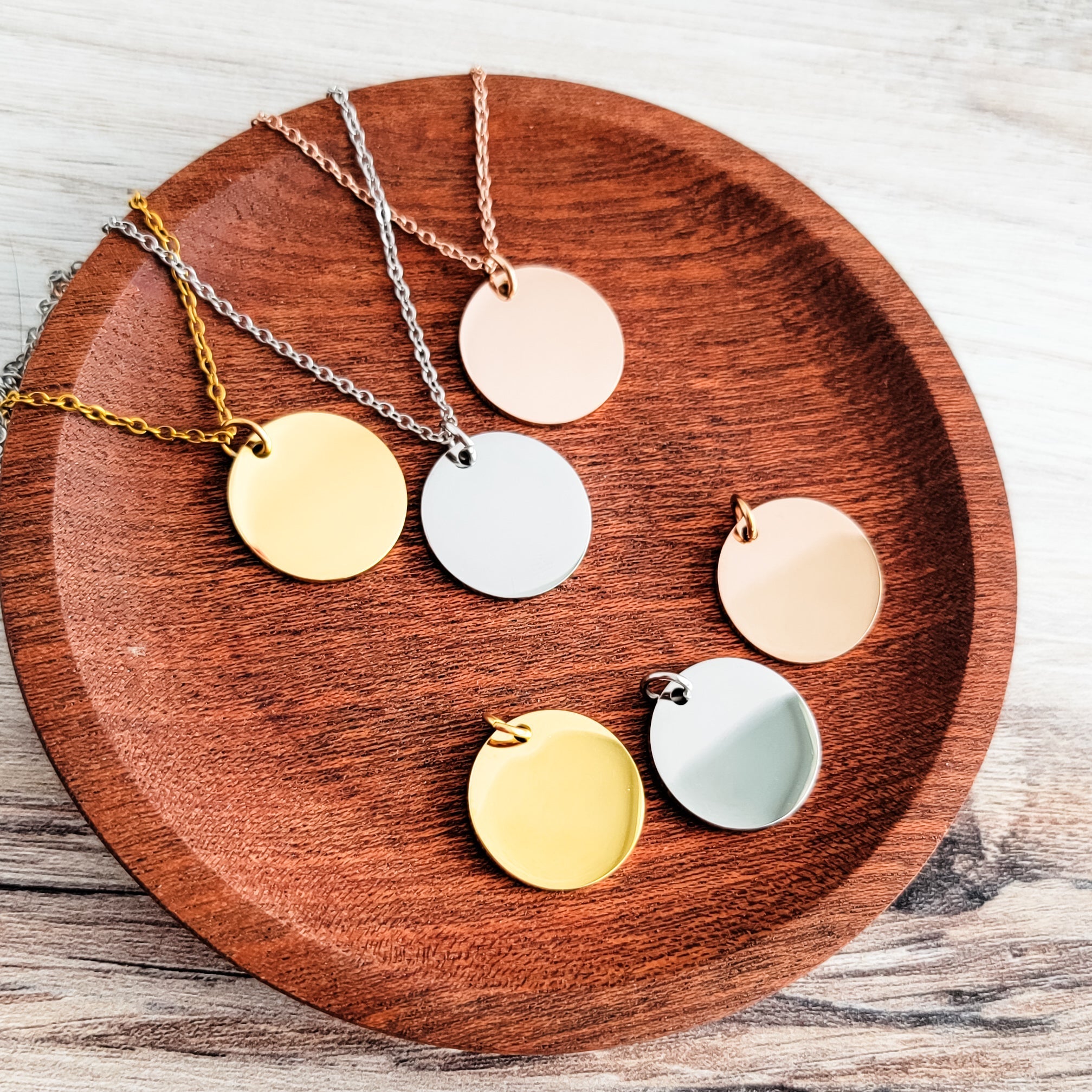 20mm Disc Necklace (Silver, Gold, or Rose Gold) and Optional Extra Discs, Metal Blank 134 - 