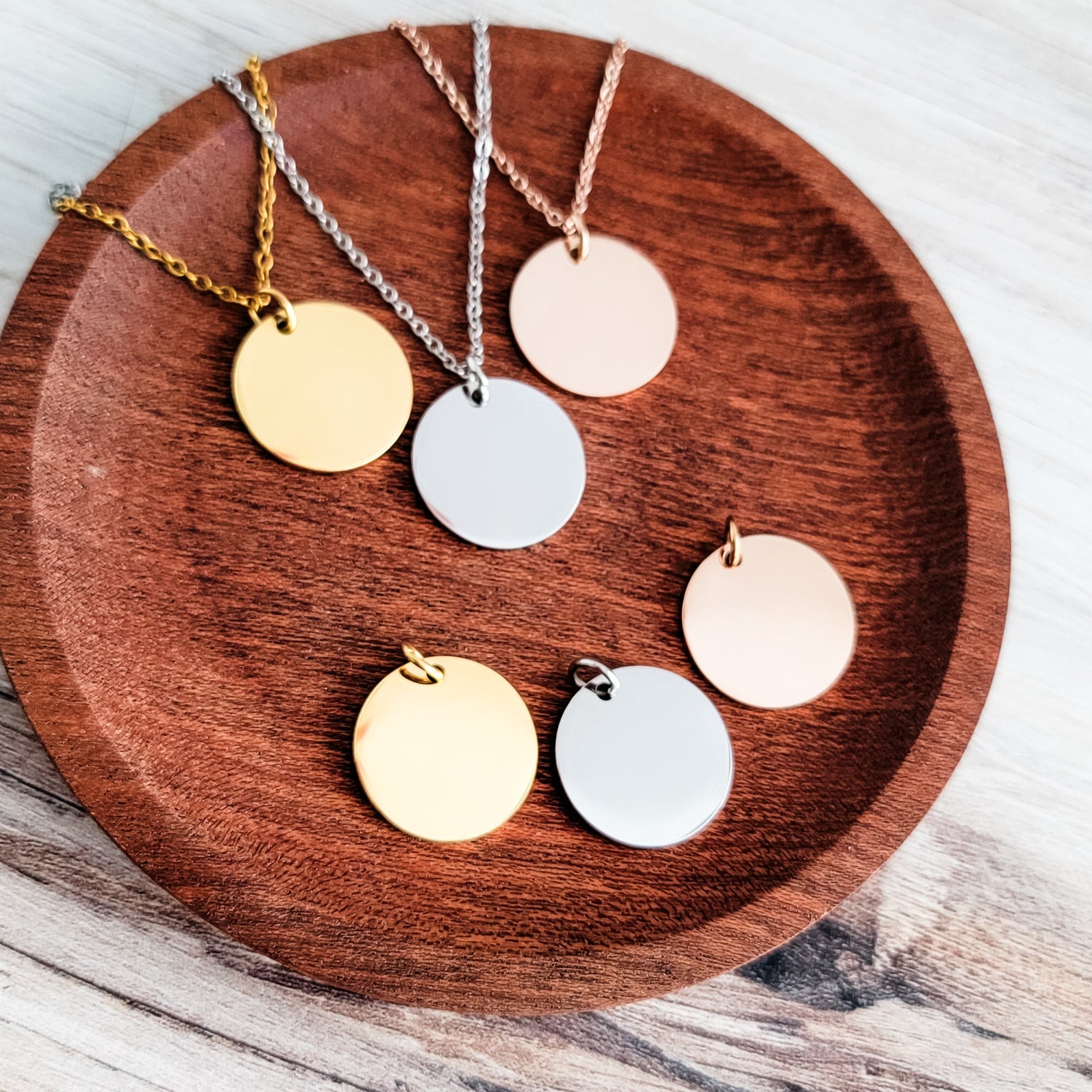 20mm Disc Necklace (Silver, Gold, or Rose Gold) and Optional Extra Discs, Metal Blank 134 - 