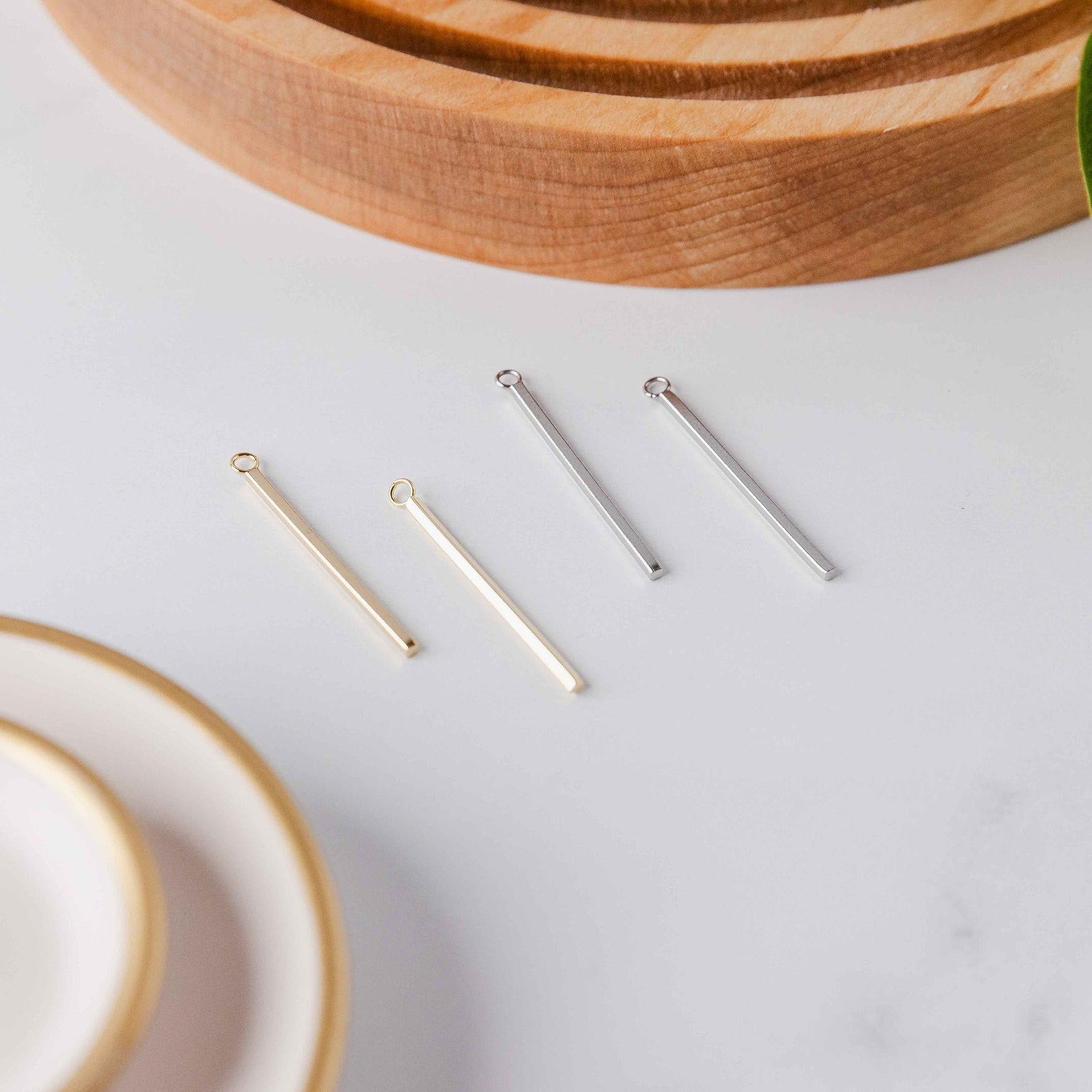 33mm Silver Stainless Steel Bar Pendant Connectors, 10 Pieces, Charm 66 - 
