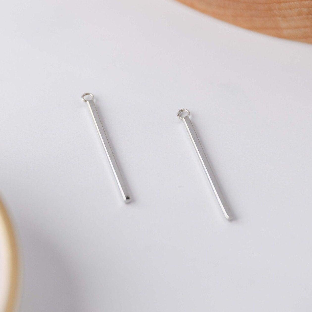 33mm Silver Stainless Steel Bar Pendant Connectors, 10 Pieces, Charm 66 - 