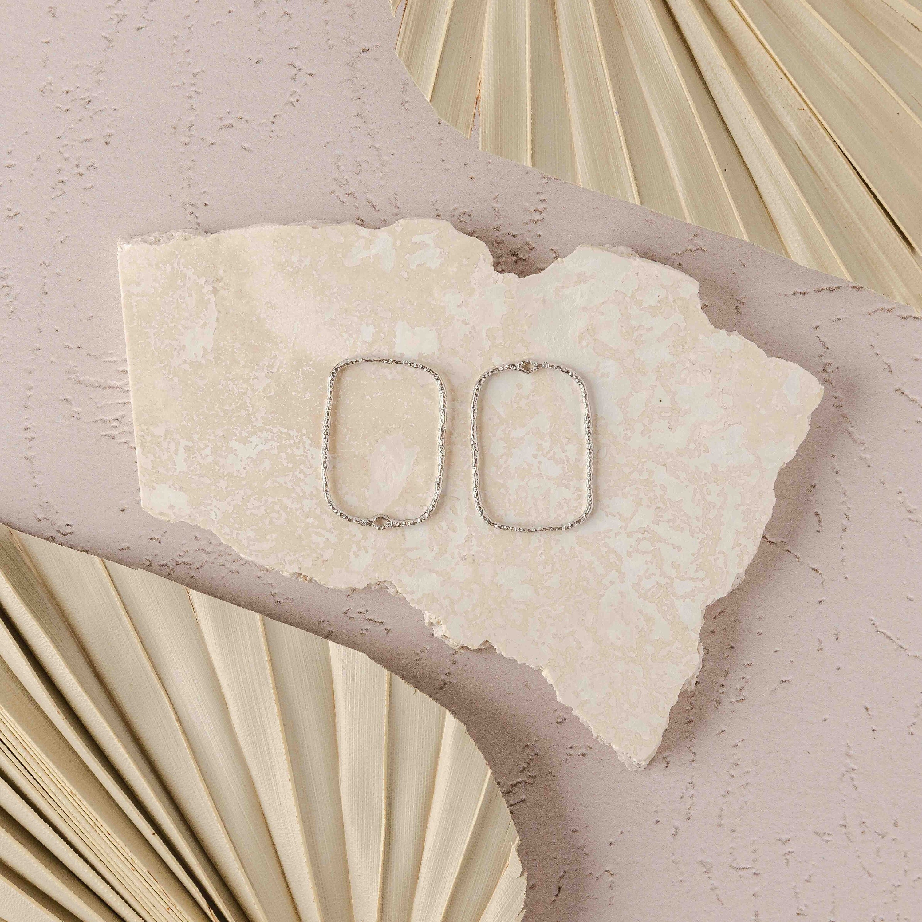 34mm Hammered Silver Rectangle Brass Charm with Hole, 10 Pieces, Charm 62 - 