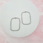 34mm Hammered Silver Rectangle Brass Charm with Hole, 10 Pieces, Charm 62 - 