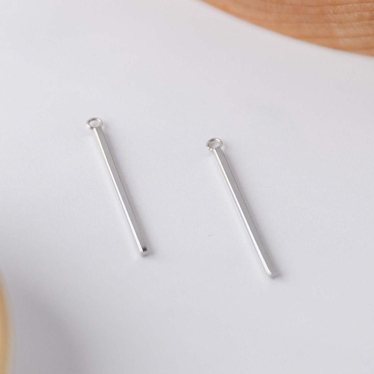 43mm Silver Stainless Steel Bar Pendant Connectors, 10 Pieces, Charm 75 - 