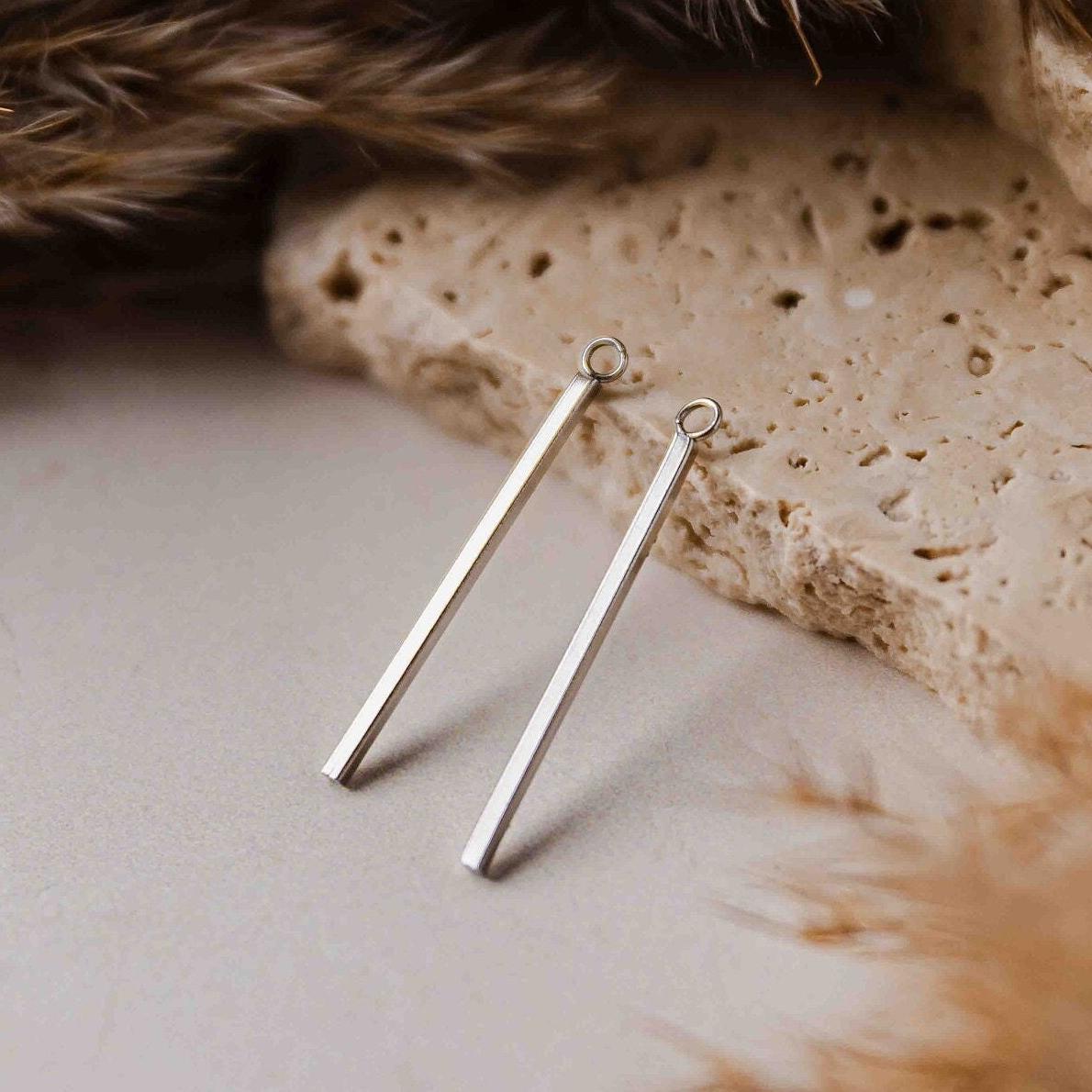 43mm Silver Stainless Steel Bar Pendant Connectors, 10 Pieces, Charm 75 - 