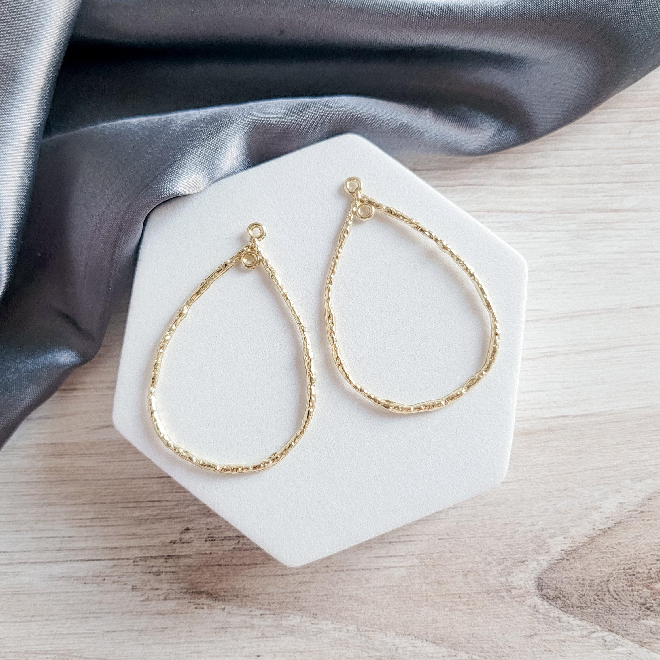 50mm Hammered Gold Teardrop Brass Charm with Double Hole, 10 Pieces, Charm 100 - 