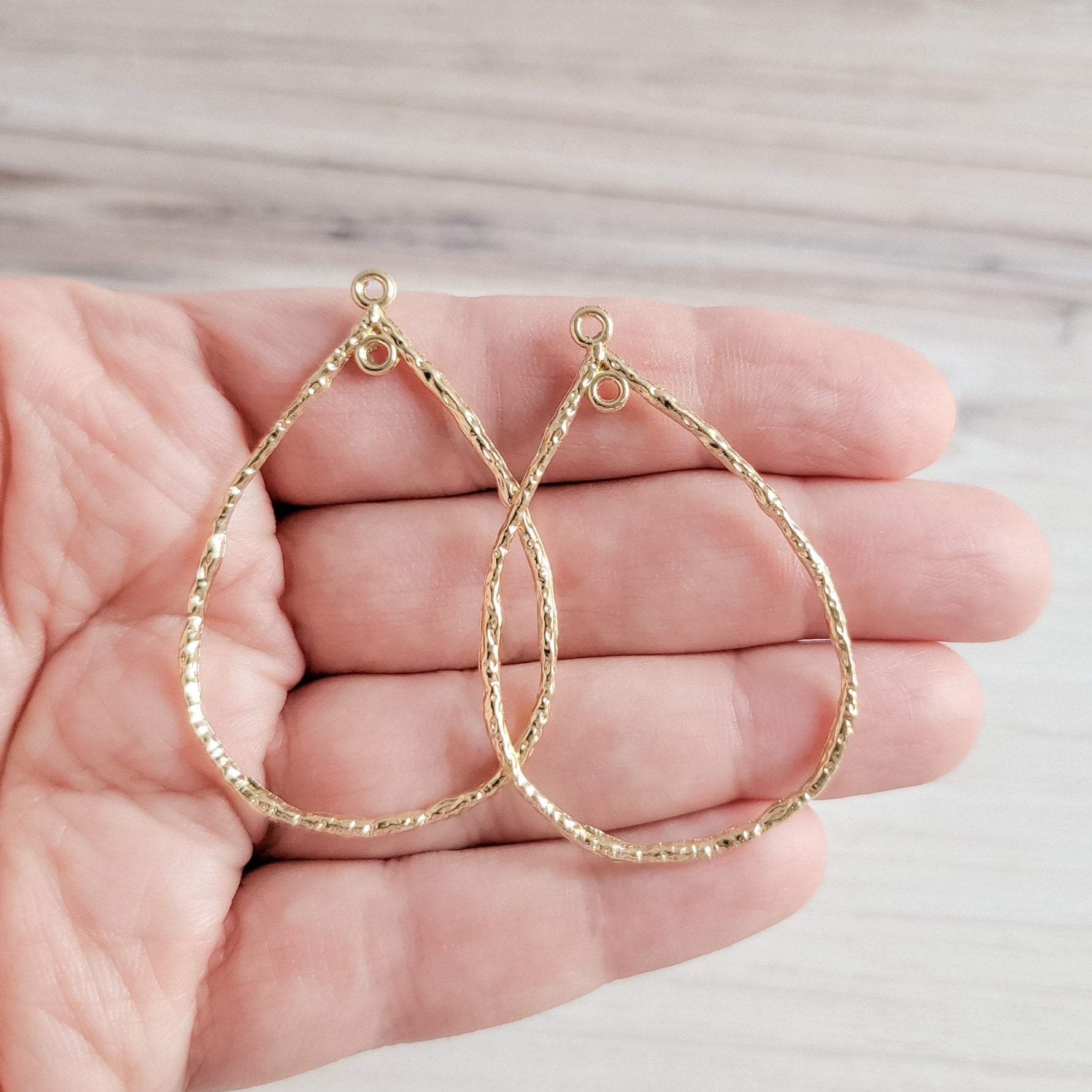 50mm Hammered Gold Teardrop Brass Charm with Double Hole, 10 Pieces, Charm 100 - 