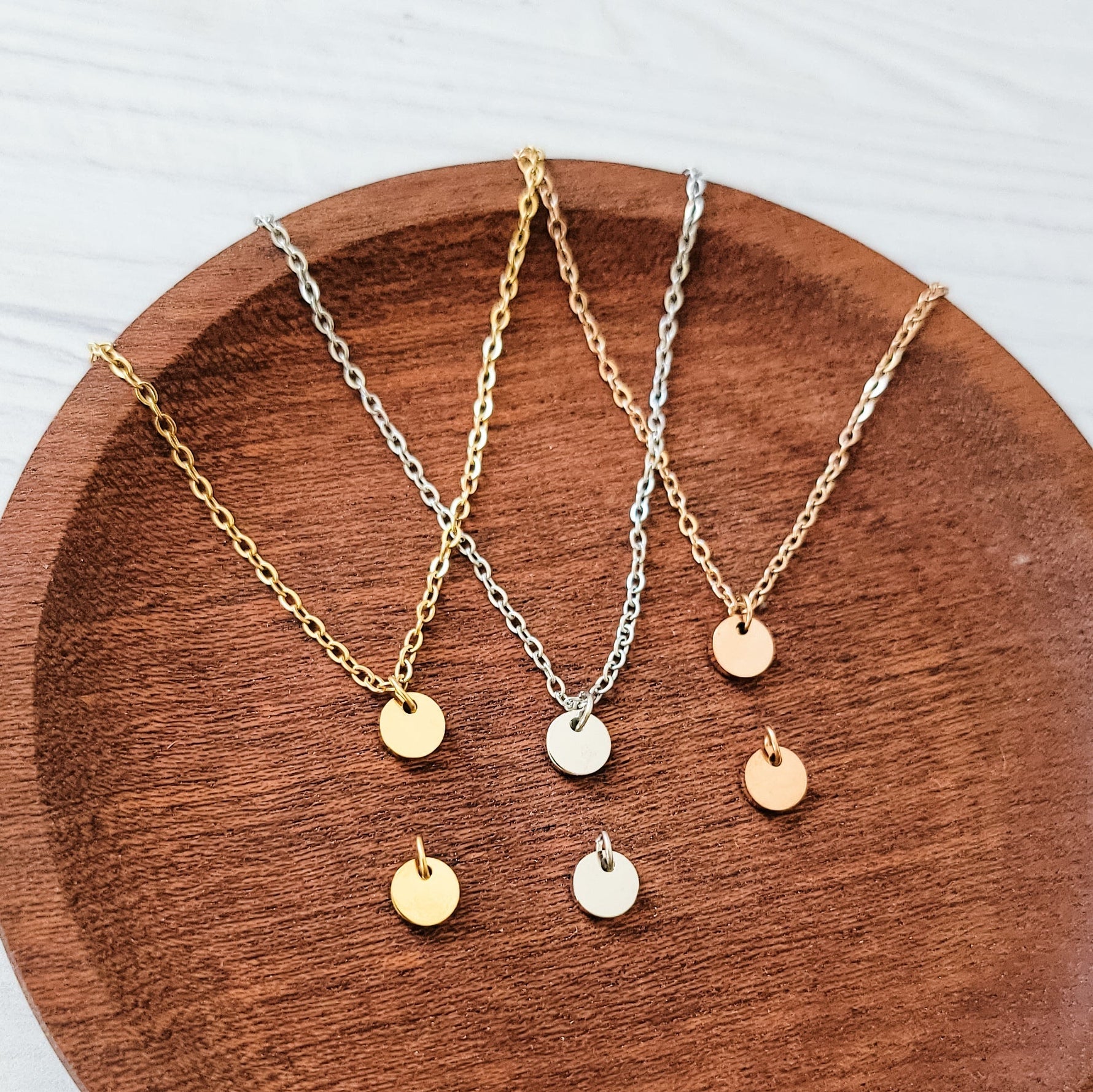 6mm Disc Necklace (Silver, Gold, or Rose Gold) and Optional Extra Discs, Metal Blank 173 - 