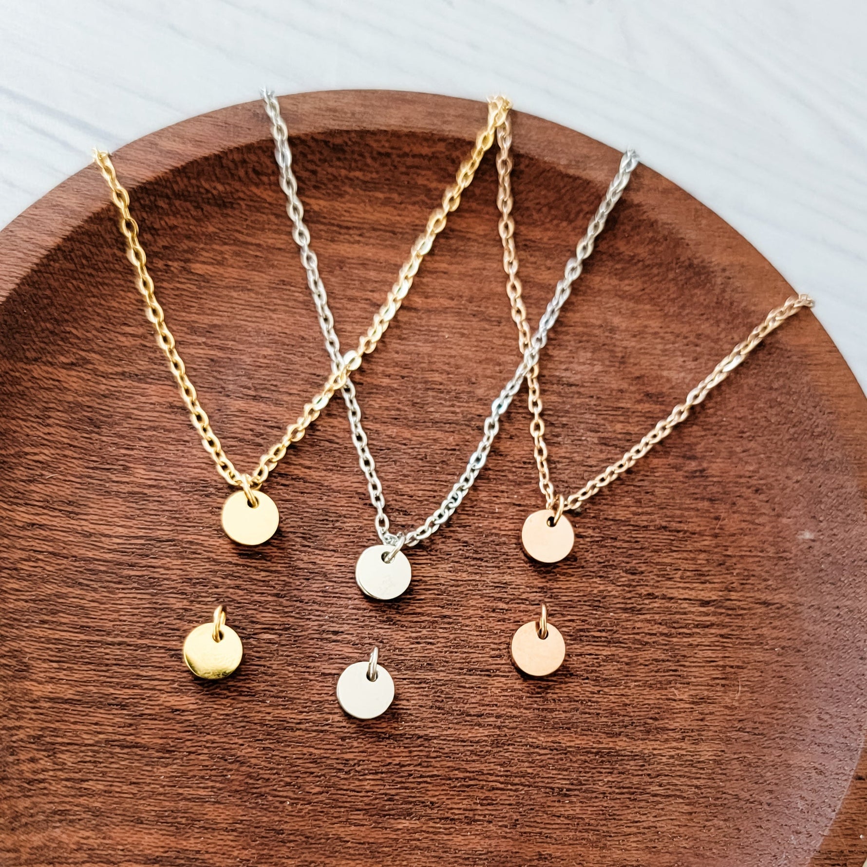 6mm Disc Necklace (Silver, Gold, or Rose Gold) and Optional Extra Discs, Metal Blank 173 - 