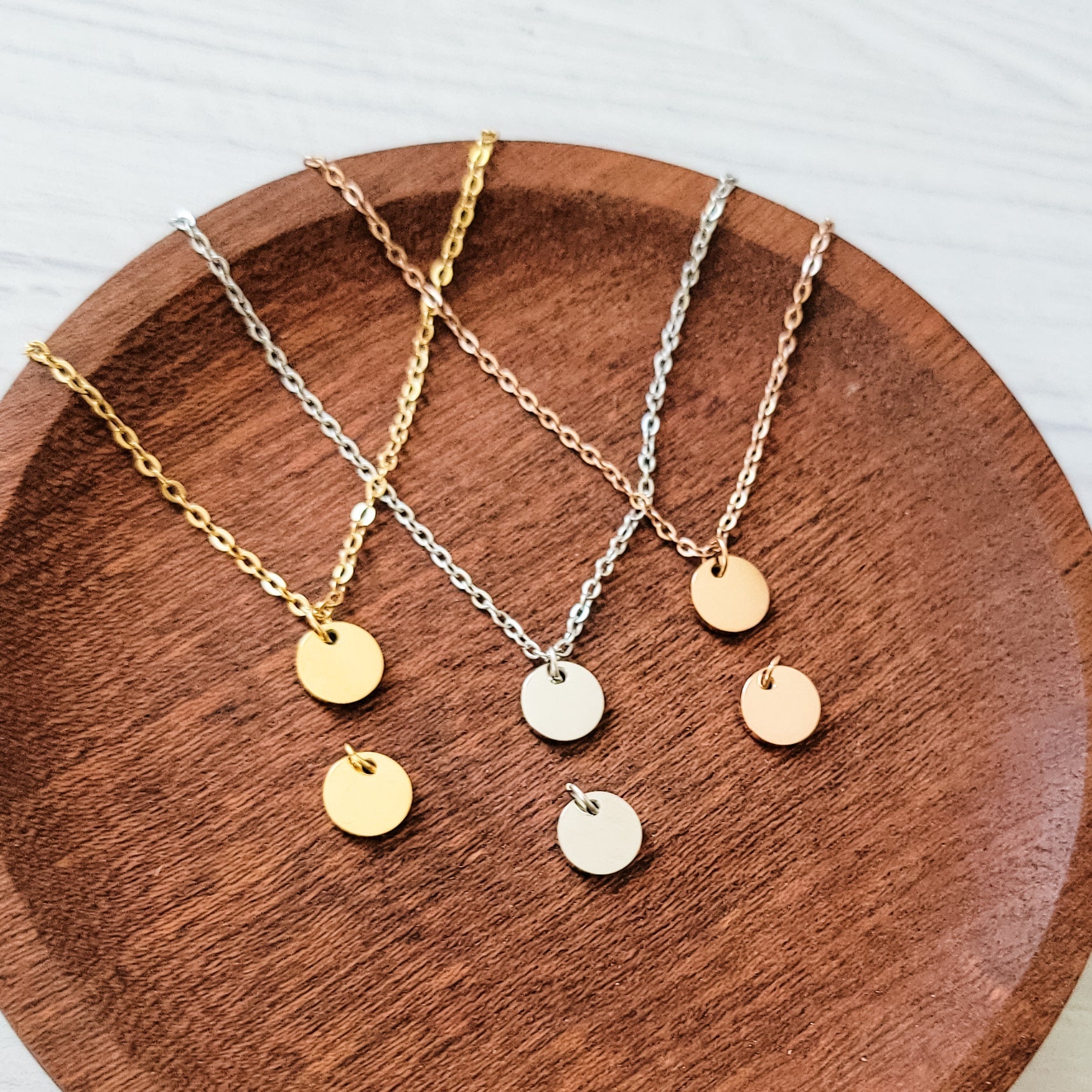 8mm Disc Necklace (Silver, Gold, or Rose Gold) and Optional Extra Discs, Metal Blank 172 - 