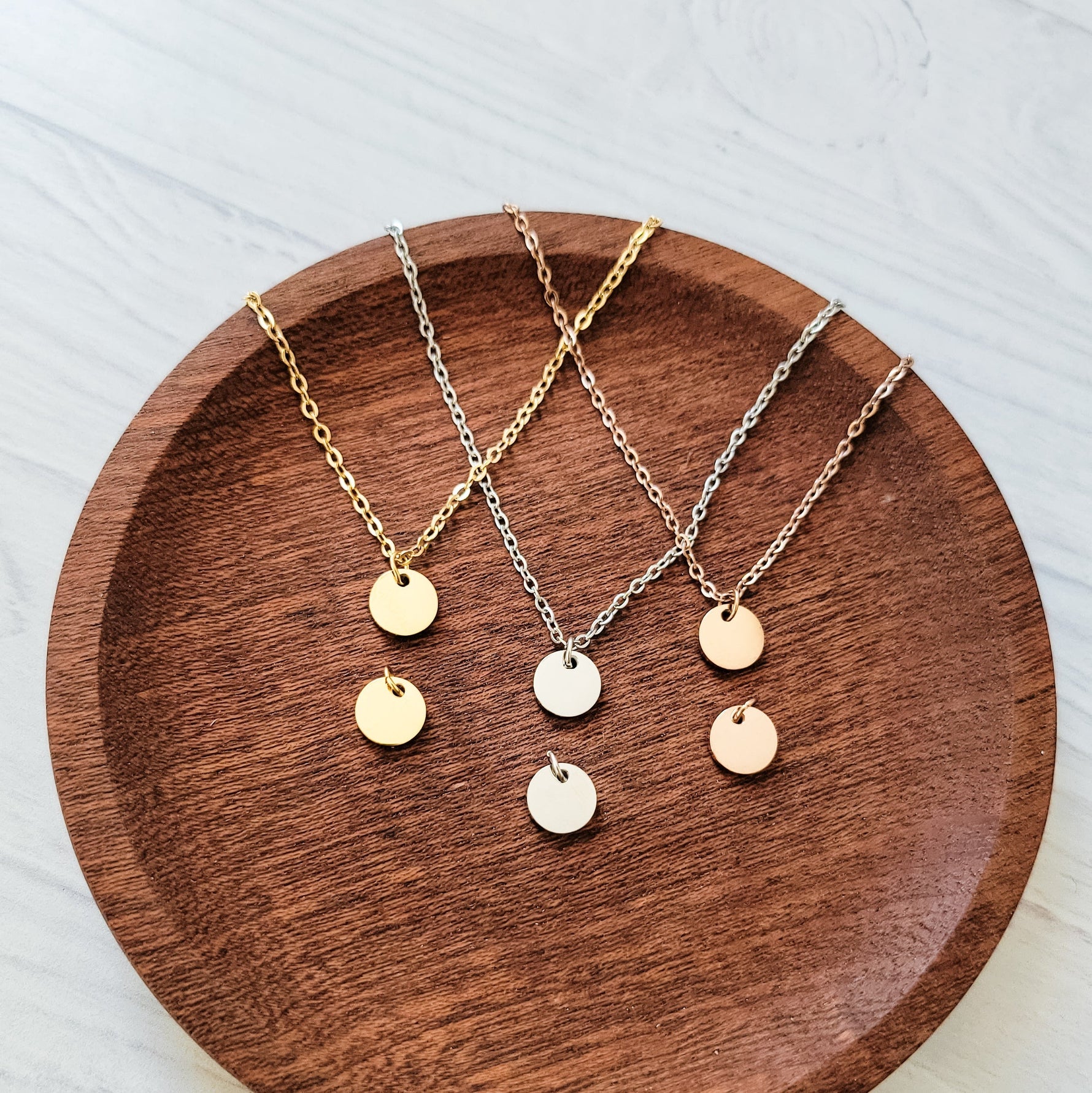 8mm Disc Necklace (Silver, Gold, or Rose Gold) and Optional Extra Discs, Metal Blank 172 - 