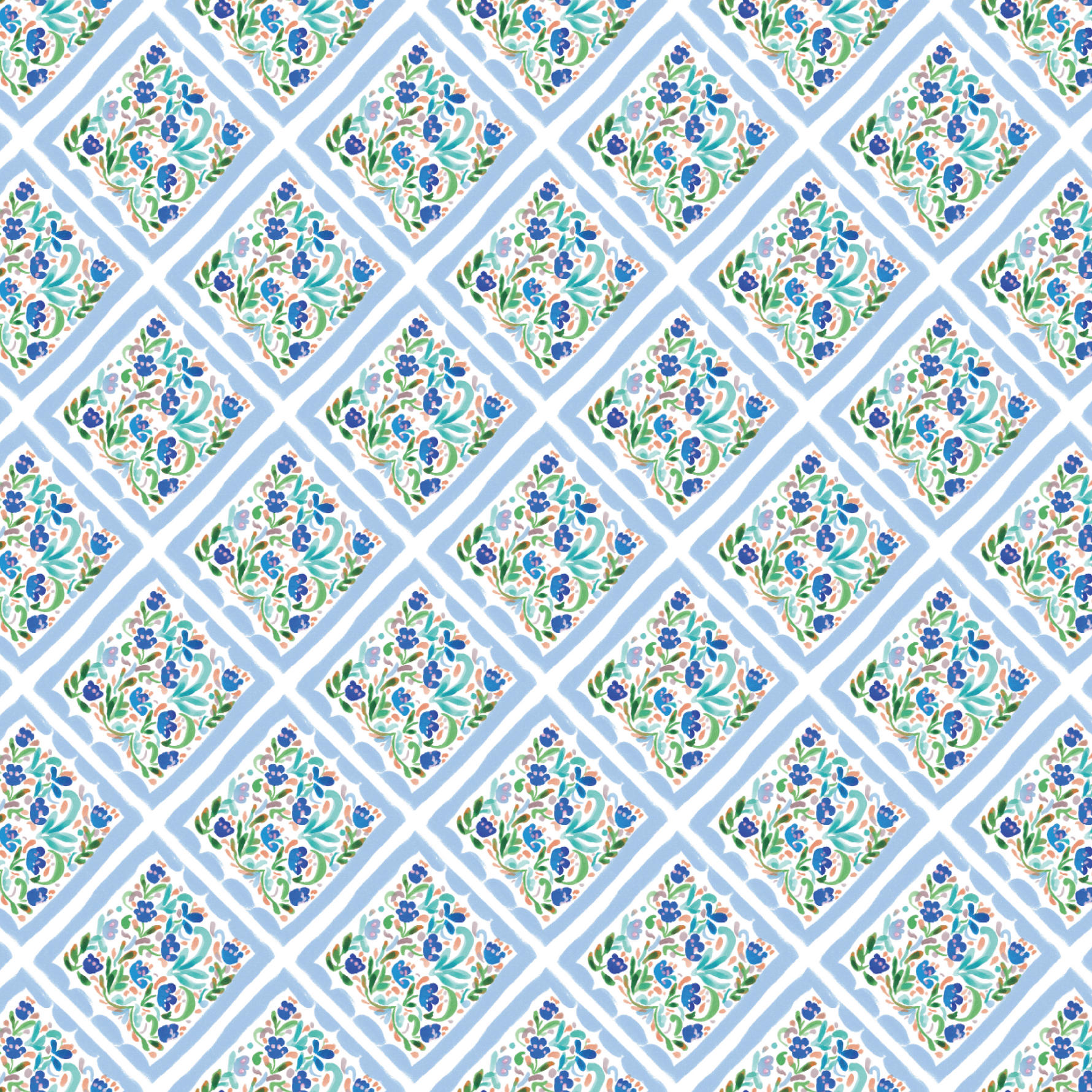 P1414 | Folk Floral Blue Pattern Acrylic Sheets