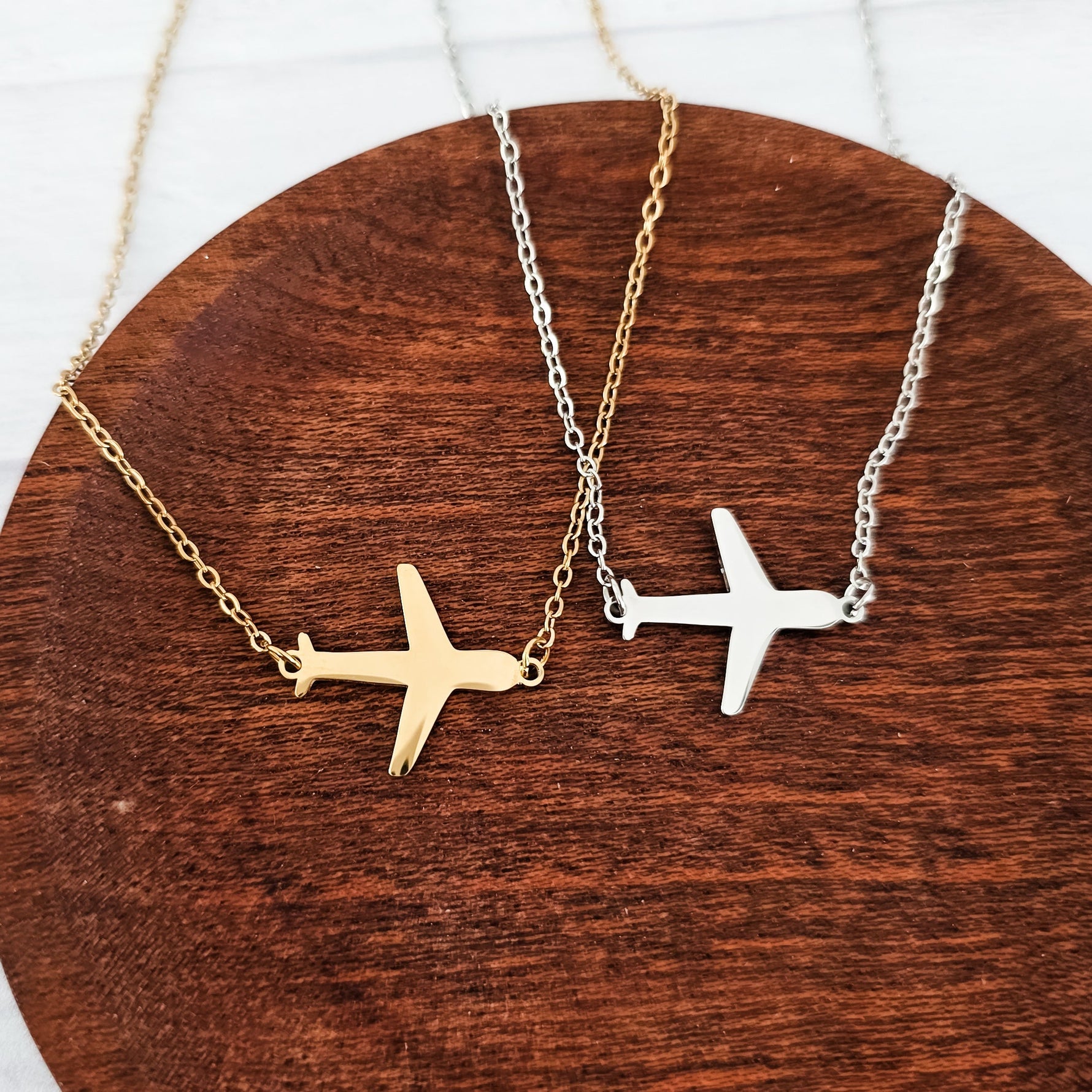 Airplane Pendant Necklace (Silver or Gold), 1 Total, Metal Blank 196 - 
